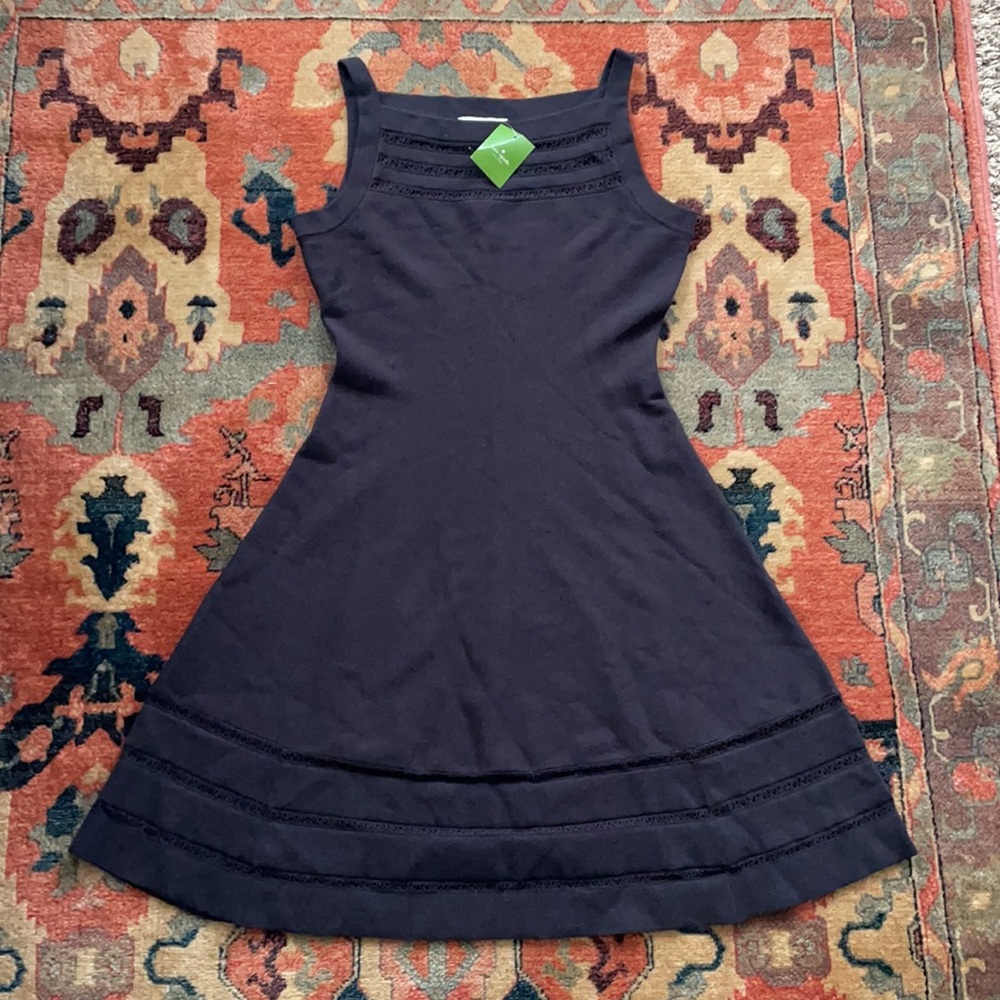 KATE SPADE Square Neck Open Cable Sweater Black Fit Flare Mini Dress Size Small - Picture 6 of 16